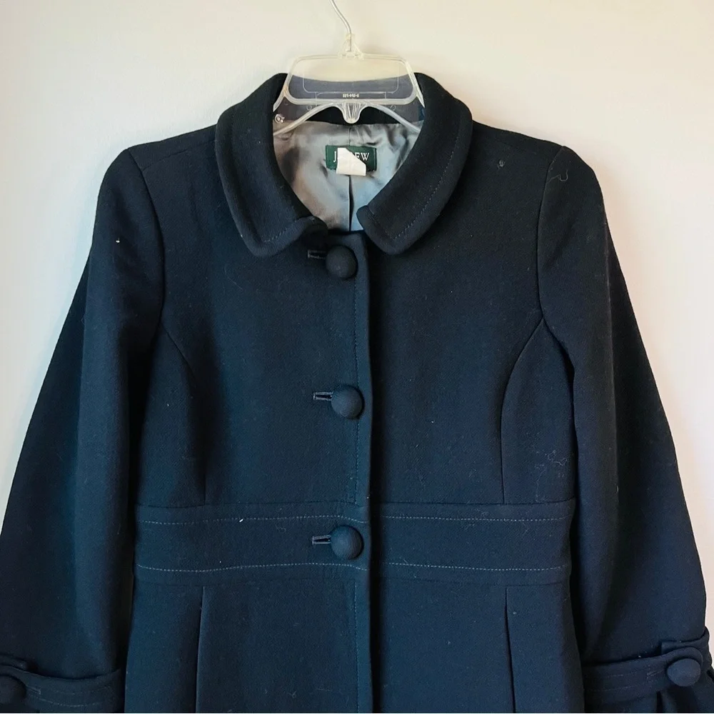 J. Crew Black Lady Day Wool Coat Tulip Sleeves - Picture 4 of 11